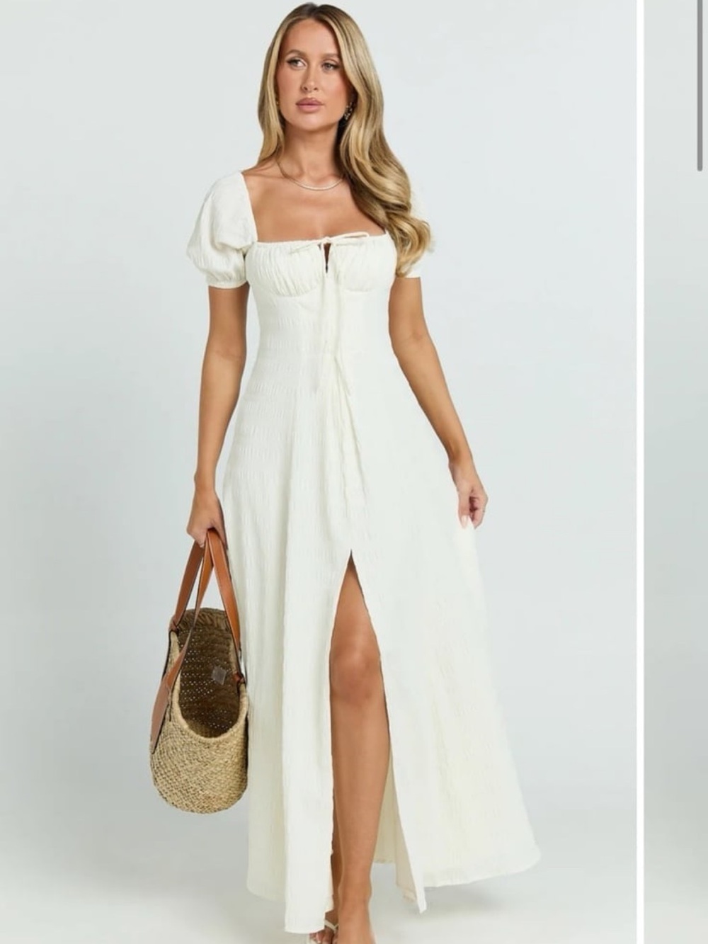 Showpo off white Maxi Dress with Front Slit size 6